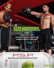 Close-up of Zero Sugar and Caffeine Free claims on P.S.P. PreWorkout bottle