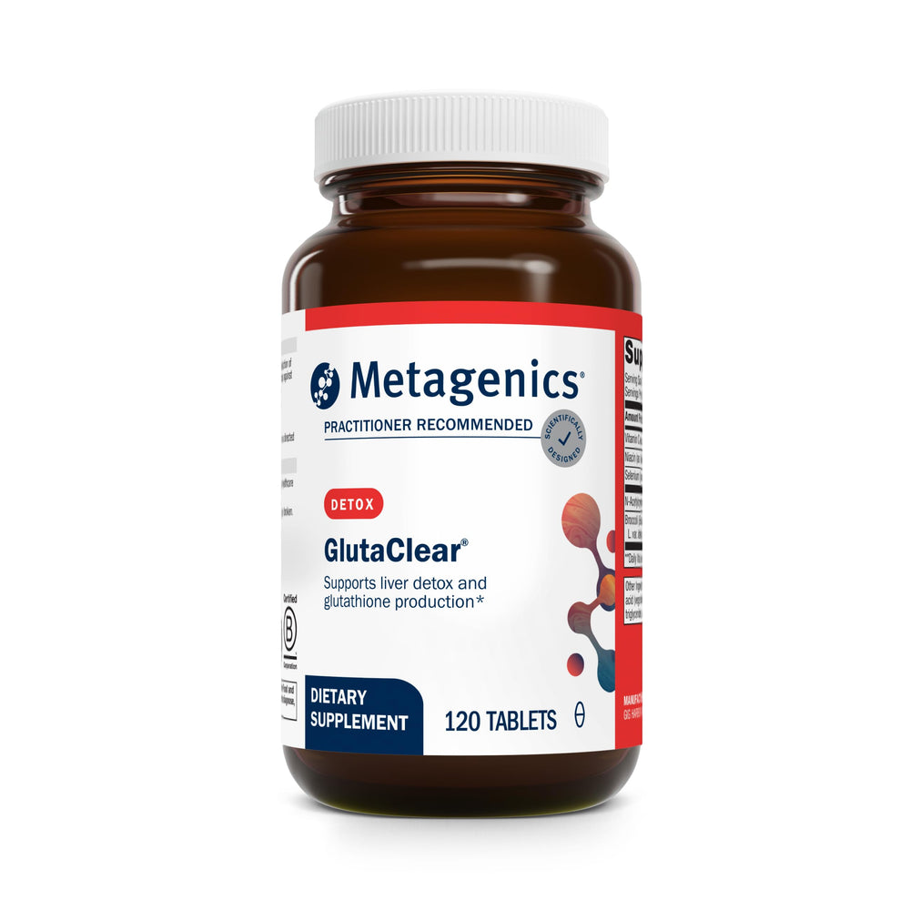 Front view of Metagenics GlutaClear 120 tablets bottle