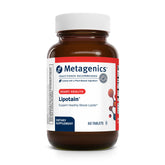 Metagenics Lipotain bottle showing 60 tablets with non-flush niacin and guggul extract