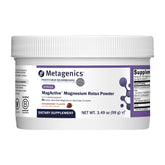 Front view of Metagenics MagActive Magnesium Relax powder container with strawberry flavor label