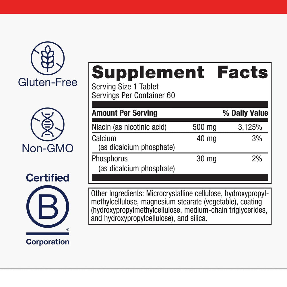 Close-up of Niacin B3 label on Metagenics Niatain bottle