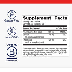 Close-up of Niacin B3 label on Metagenics Niatain bottle