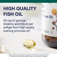 Ingredients and label showing 419 mg omega-6 and 50 mg GLA per softgel