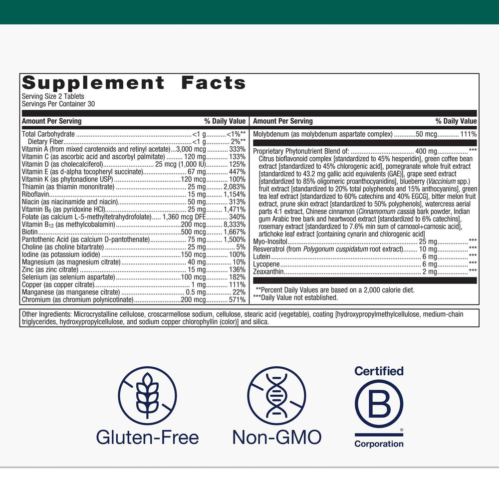 PhytoMulti bottle label close-up showing vitamin information