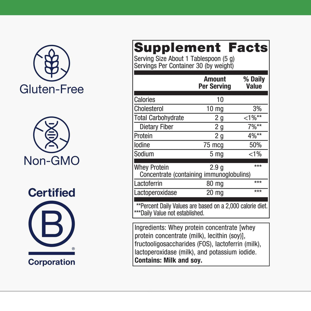 Metagenics Probioplex label closeup showing gluten-free and non-GMO claims