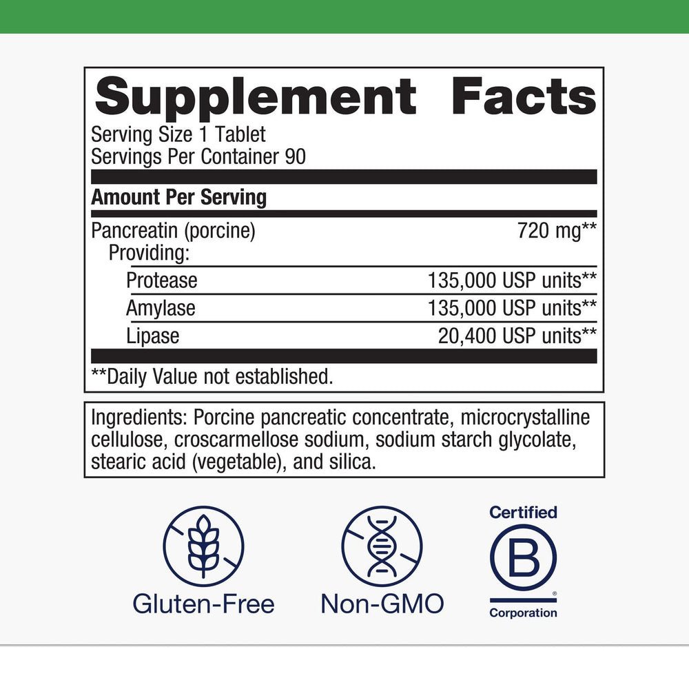 Ingredient panel for SpectraZyme Pancreatic Enzymes Extra Strength