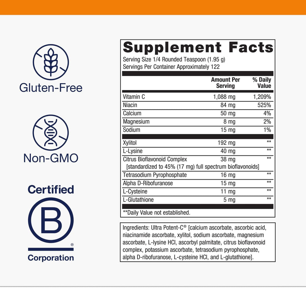 Glass of water with Ultra Potent-C powder dissolved