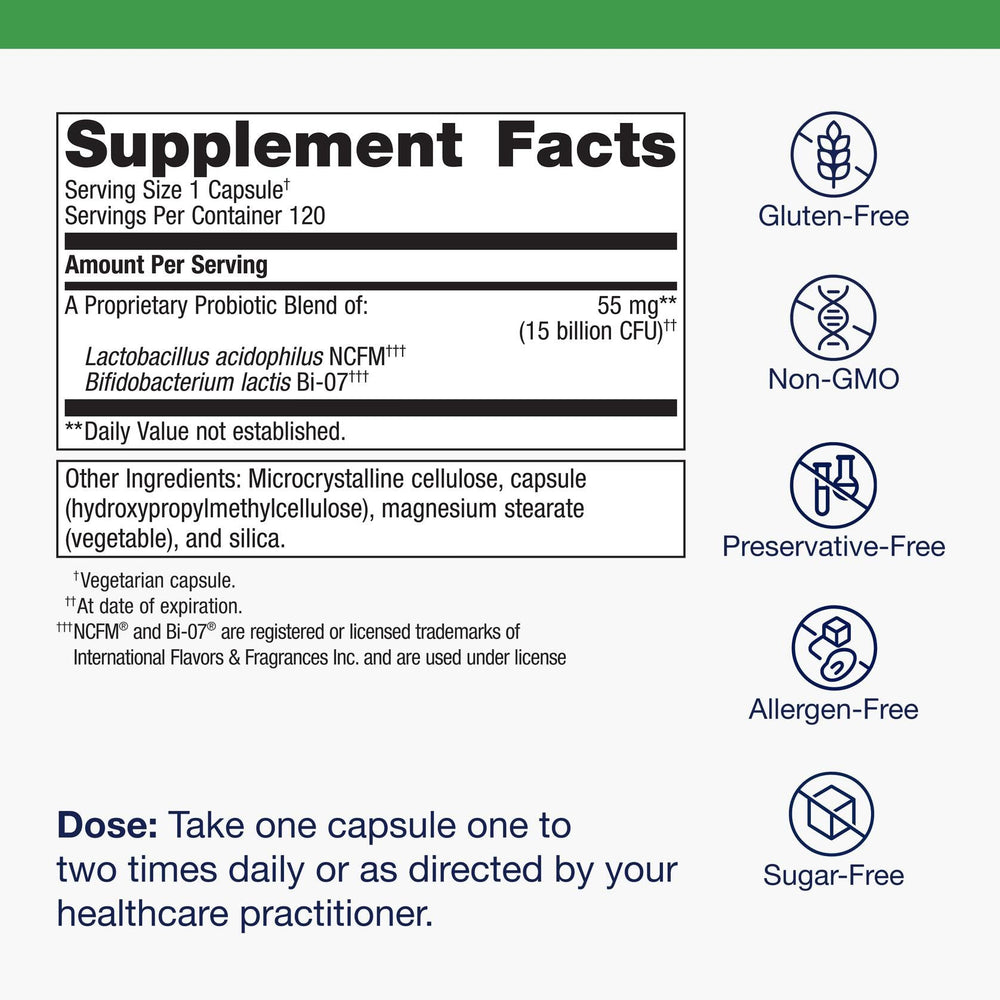 Daily serving size showing 15 Billion CFU guidance