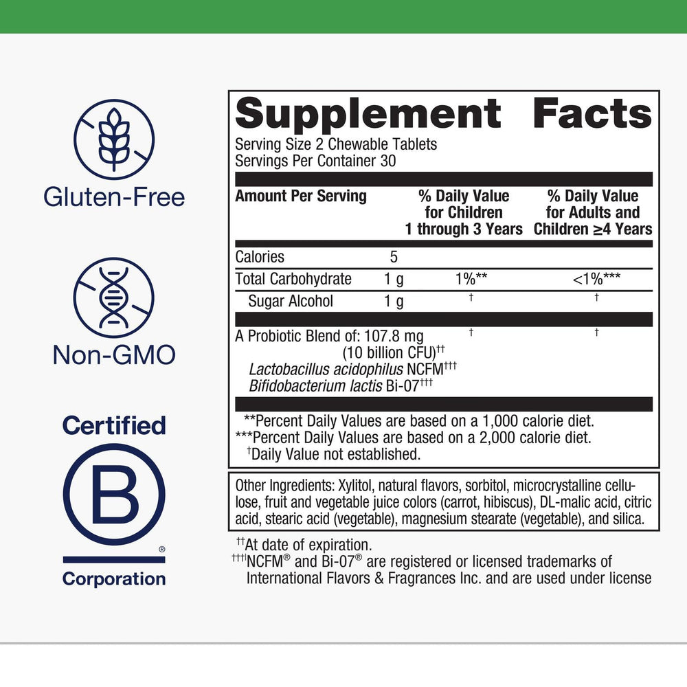 Grape-flavored chewable tablets for kids