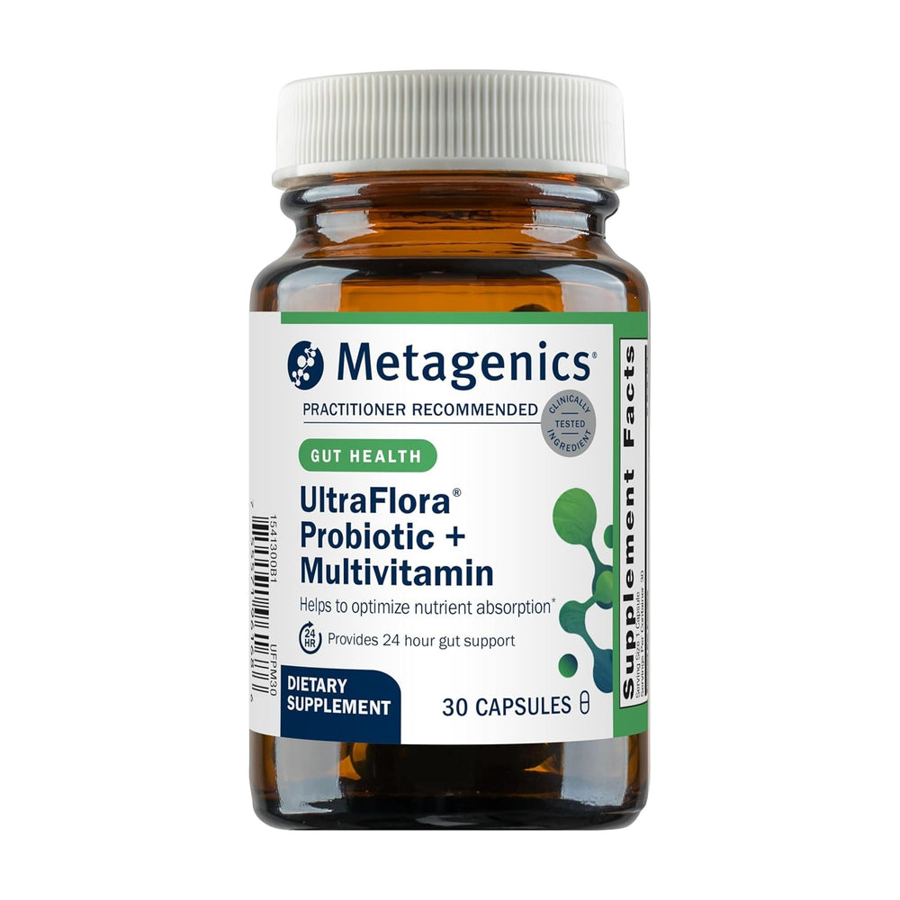 Metagenics UltraFlora Probiotic + Multivitamin bottle and label