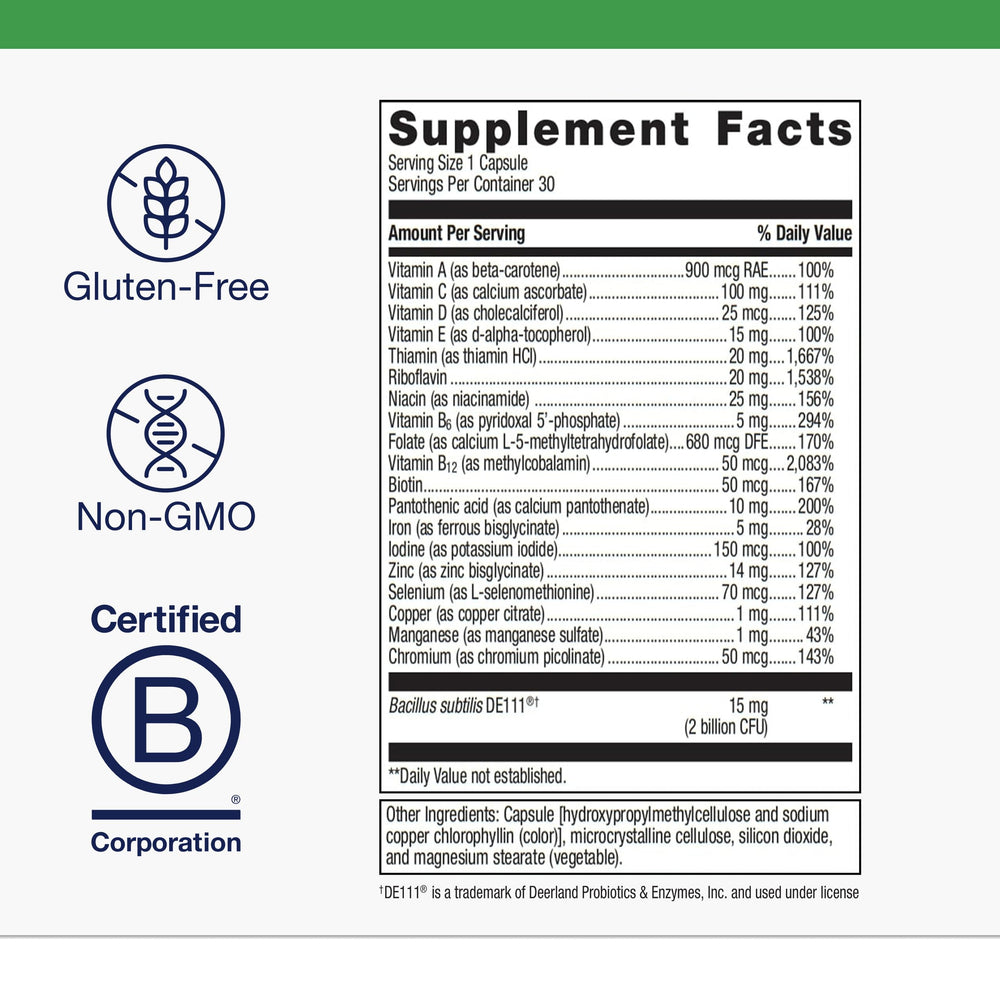 One daily probiotic + multivitamin capsule for gut health