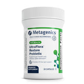 Front view of Metagenics UltraFlora Restore Probiotic bottle