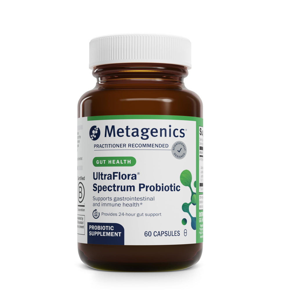 Metagenics UltraFlora Spectrum bottle and label - 60 capsules