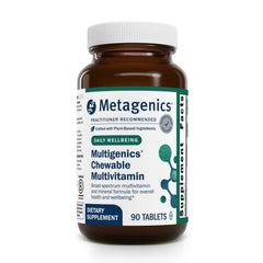 Front view of Metagenics Multigenics Chewable Multivitamin orange flavor bottle