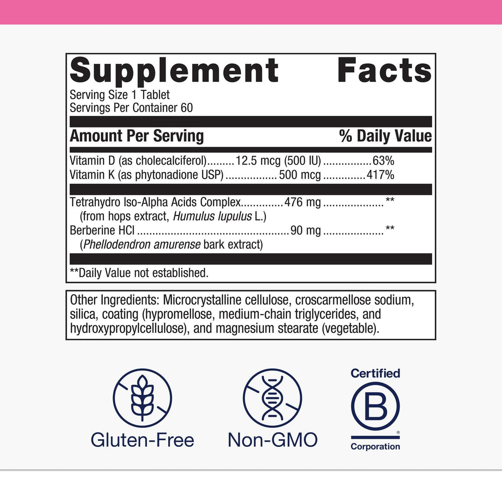 Ostera label showing vitamins D and K and berberine