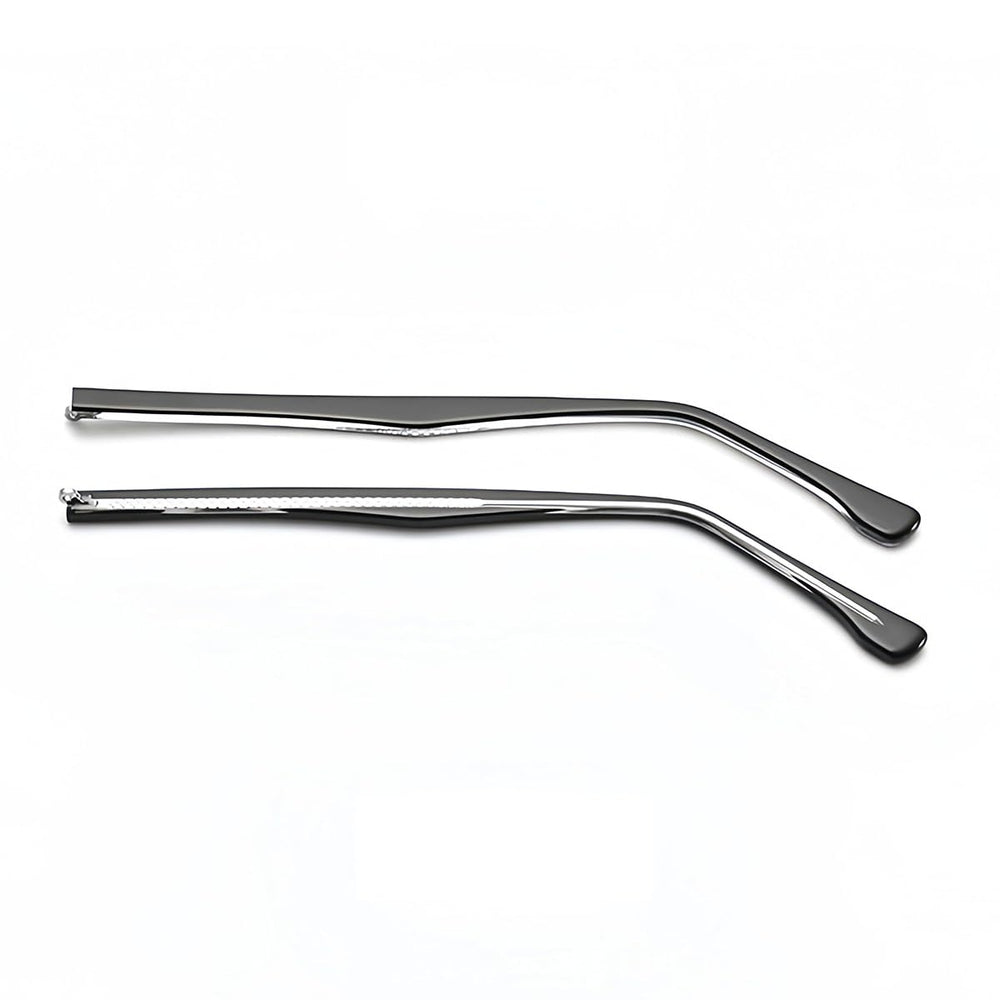 Front view of black metal eyeglass replacement arm
