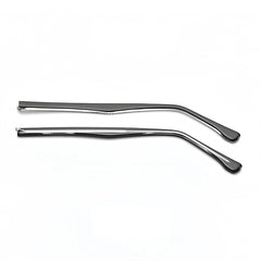 Front view of black metal eyeglass replacement arm