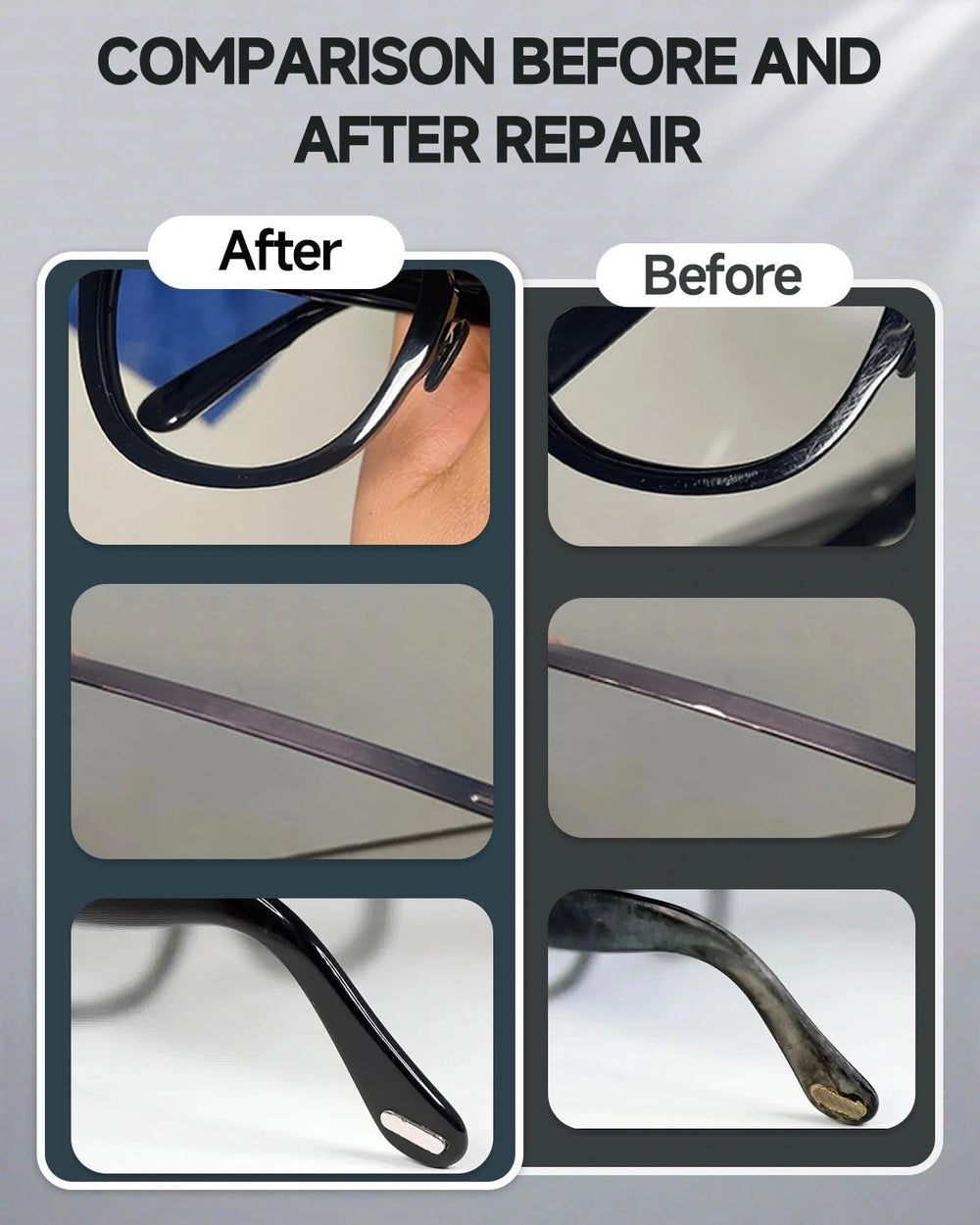 Frames showing metal, plastic, and resin materials with the touch-up pen