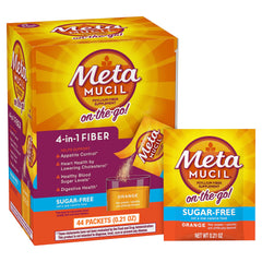 Metamucil on-the-go orange packet for convenient daily fiber on the move.