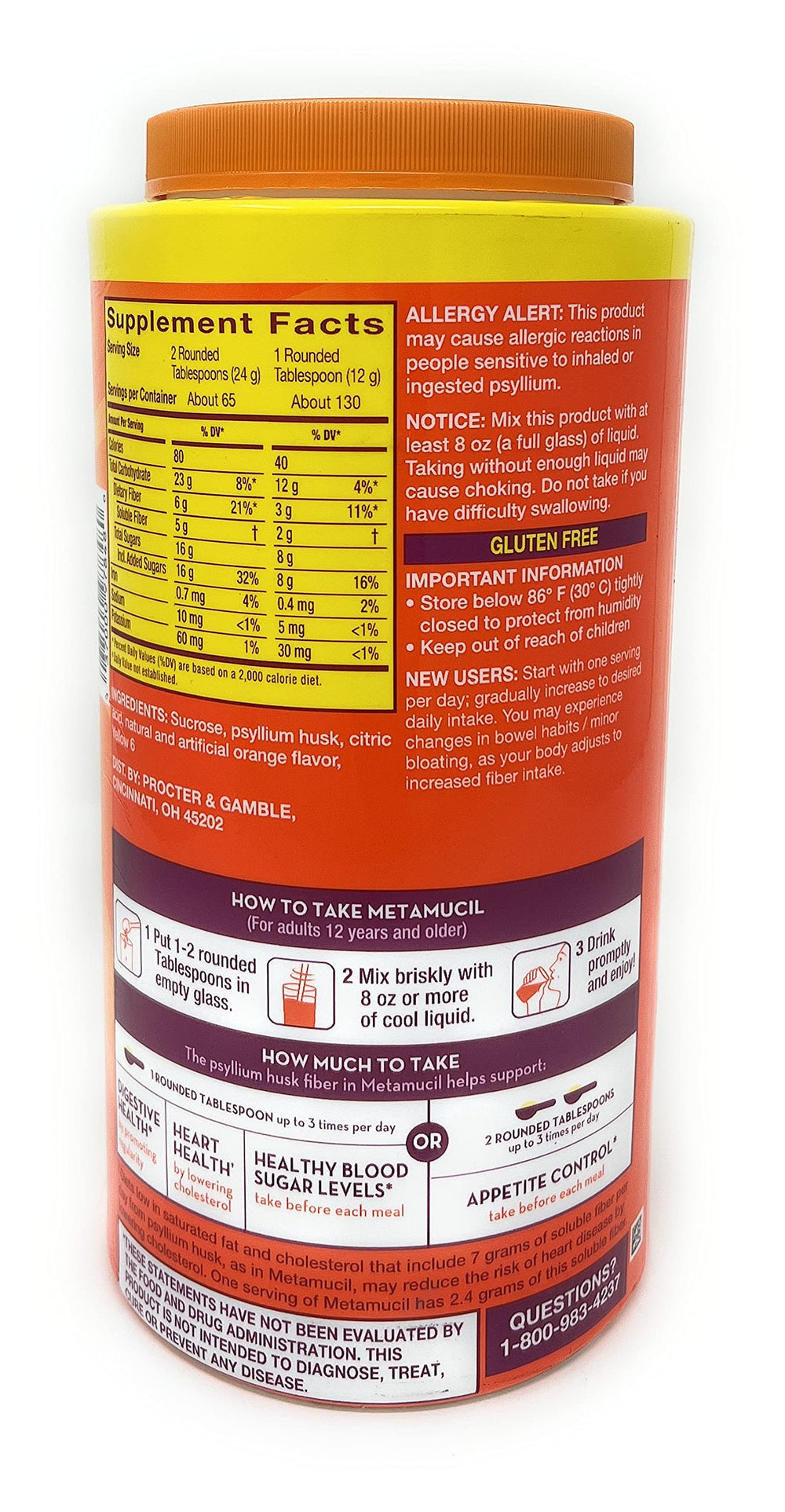 Metamucil 55 oz bottle side view with label