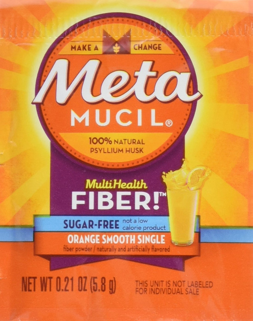 Metamucil Orange Smooth Sugar-Free Fiber Singles sachet pack of 30