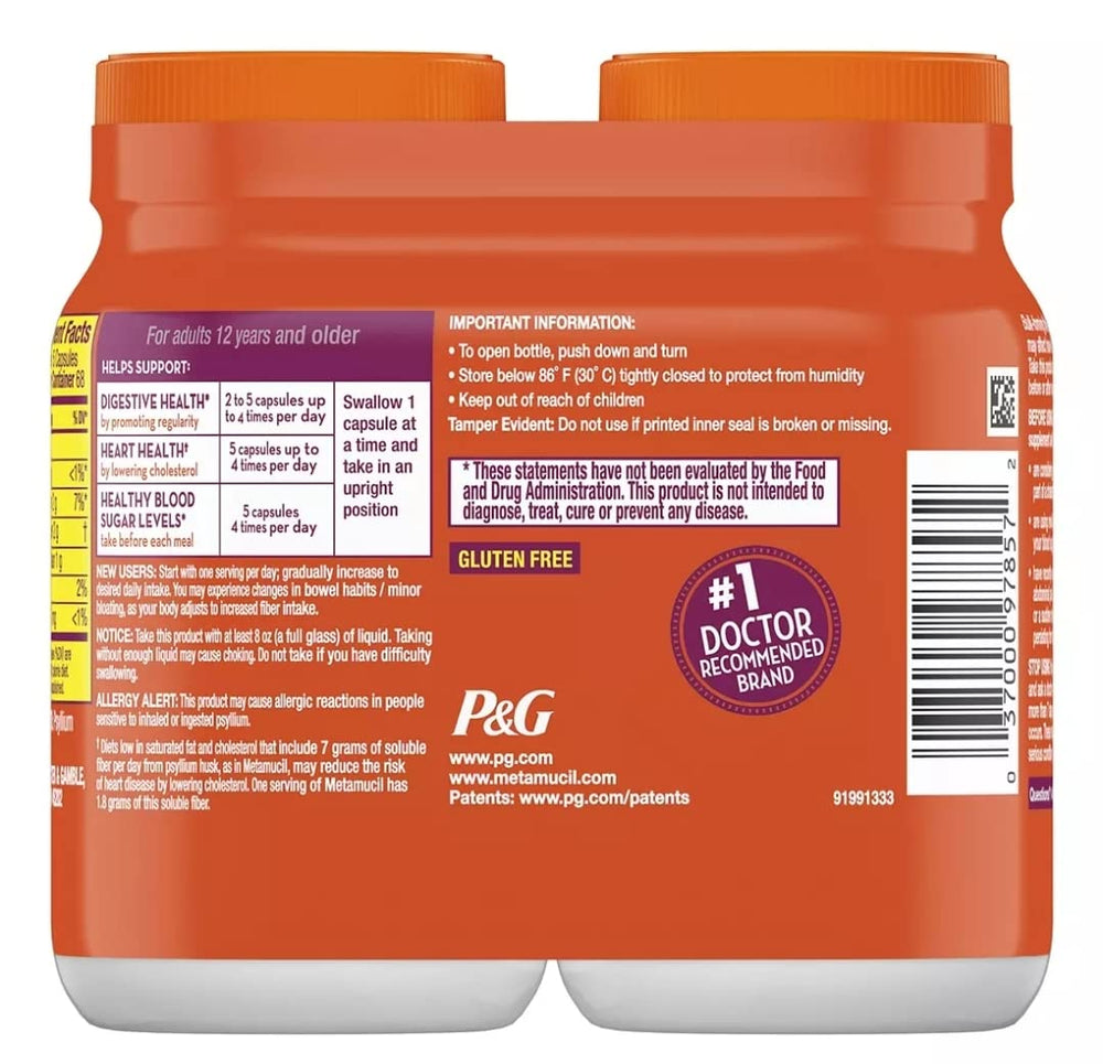 Close-up of Metamucil Psyllium fiber capsules