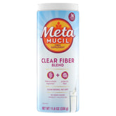Jar of Metamucil Clear Fiber Blend with scoop