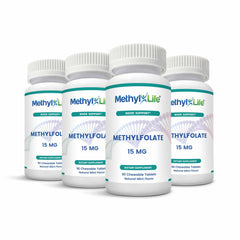 Close up of vegan L-methylfolate chewable tablets