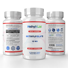 Close-up of Methyl-Life Purest L-Methylfolate 10 mg chewable tablet