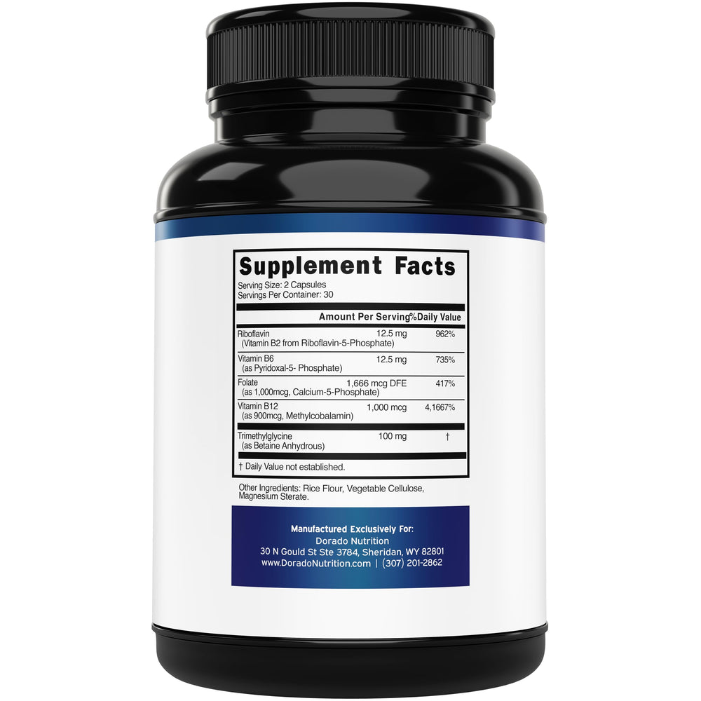 Label showing Methylated B-Complex with TMG and Methylfolate