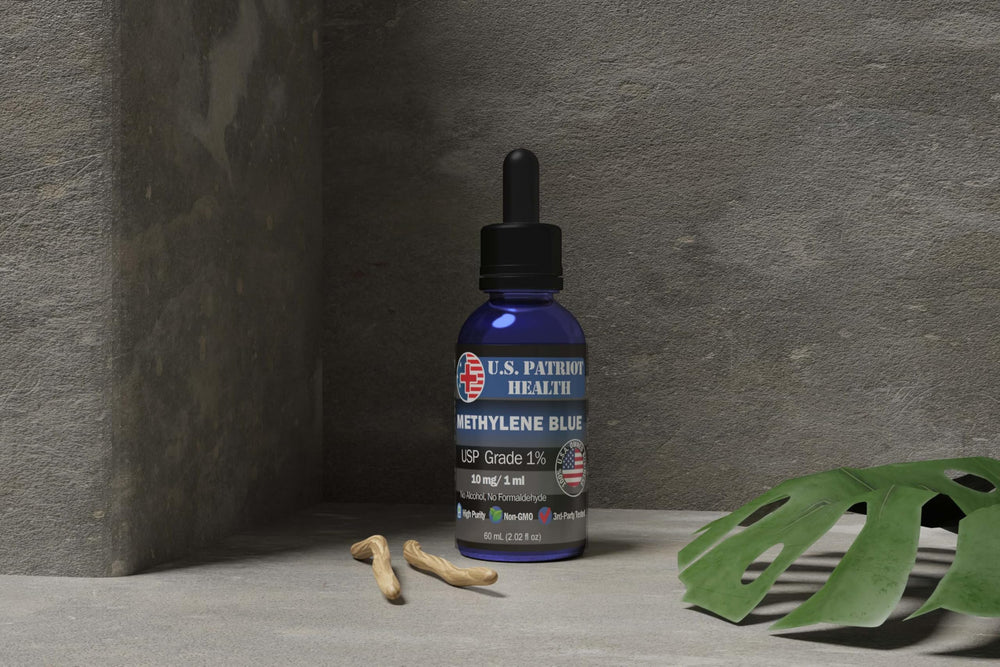 60 ml Methylene Blue bottle indicating American-made