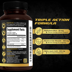 Close-up of methylene blue capsules and alpha-lipoic acid