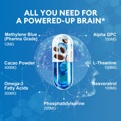 Methylene Blue capsules with Resveratrol, Omega-3 and Alpha-GPC for brain health