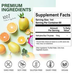 Vegan and Non-GMO Methylene Blue Drops label detail