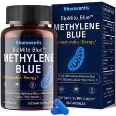 Bottle of Methylene Blue Pharmaceutical Grade Capsules with label