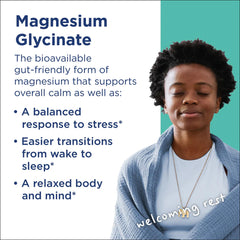 Graphic illustrating benefits for sleep and calm from magnesium glycinate
