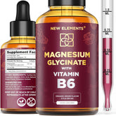 Liquid magnesium glycinate drops bottle with Vitamin B6 - 500mg Mg / 100mg B6, Non-GMO, gluten-free