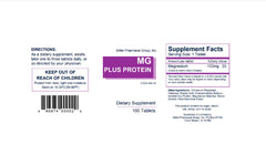 Close-up of Mg Plus Protein Miller tablets showing protein chelate form