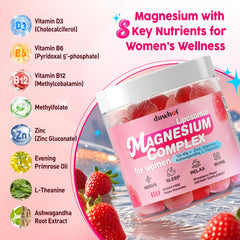 Lifestyle shot featuring a woman with magnesium gummies