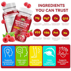 Close-up of raspberry flavored magnesium glycinate gummies