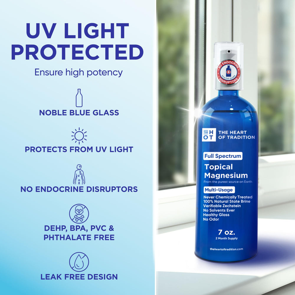 Close-up of magnesium oil spray bottle label