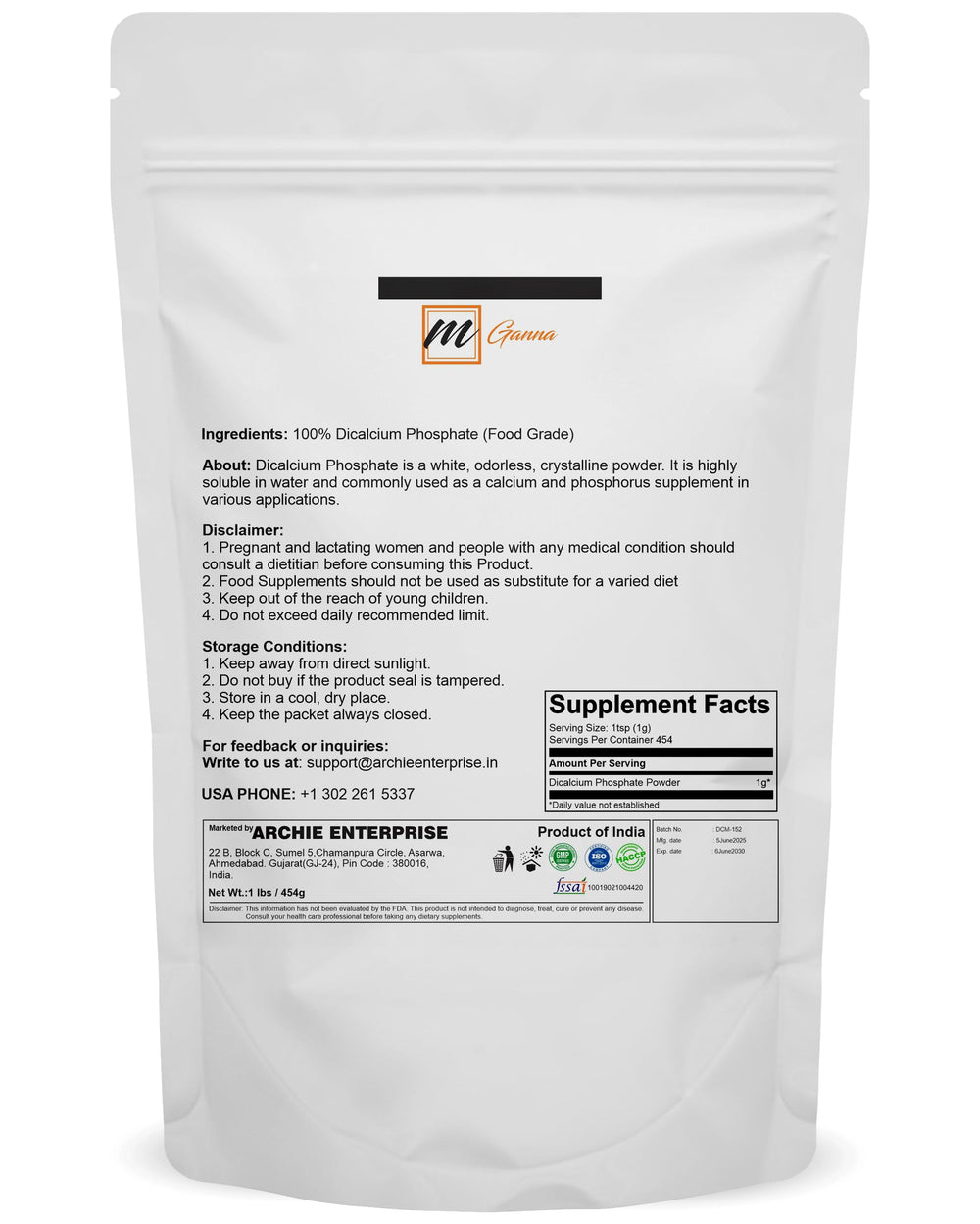 Calcium phosphate powder for food and cosmetics