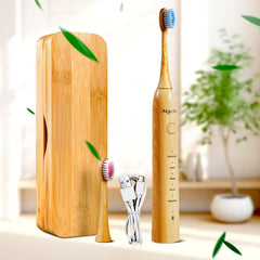 MgcSto Sonic Electric Bamboo Toothbrush for Adults with bamboo handle