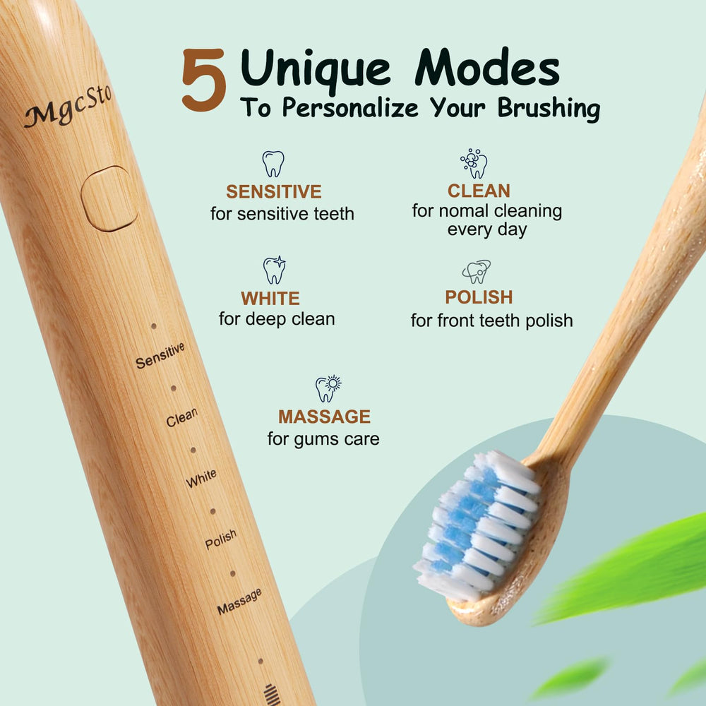 Toothbrush showcasing its 5 cleaning modes