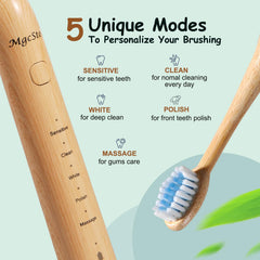 Toothbrush showcasing its 5 cleaning modes
