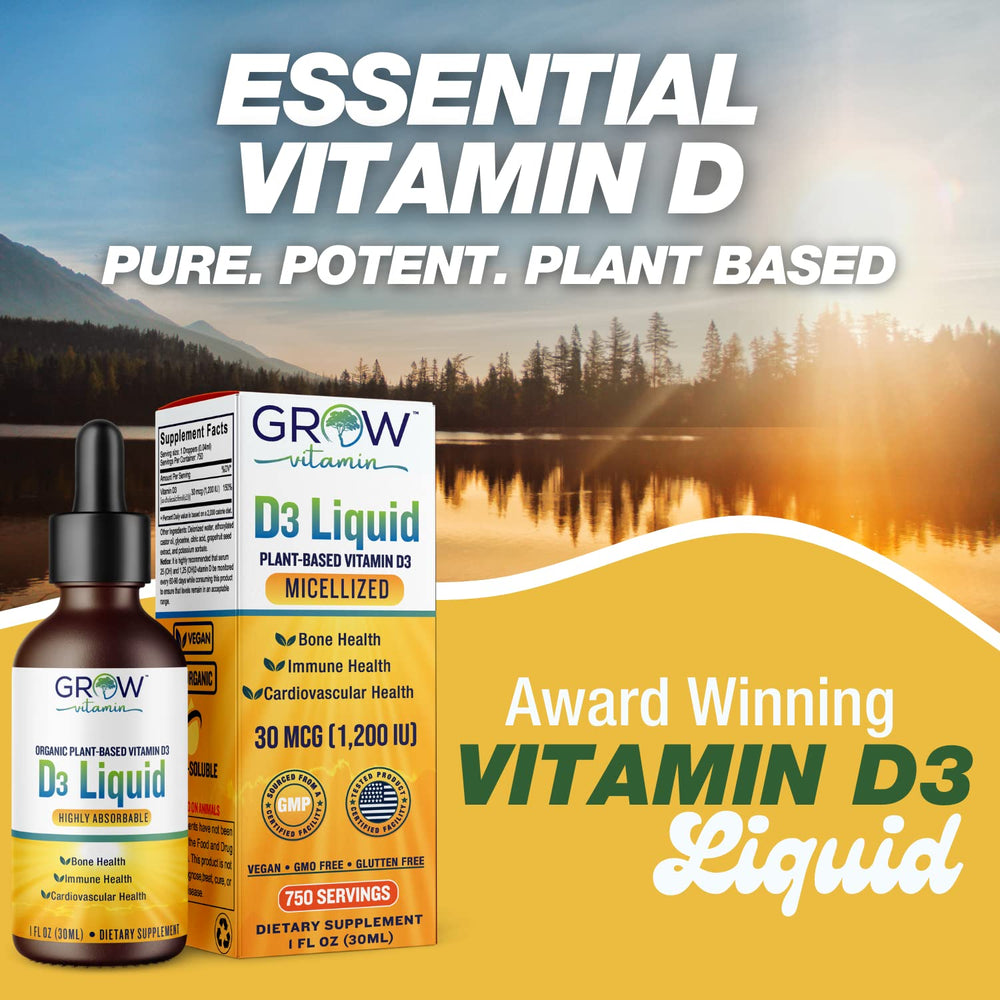 Vegan plant-based D3 liquid supplement bottle