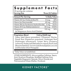 Close-up of Kidney Factors bottle label highlighting gluten free and kosher