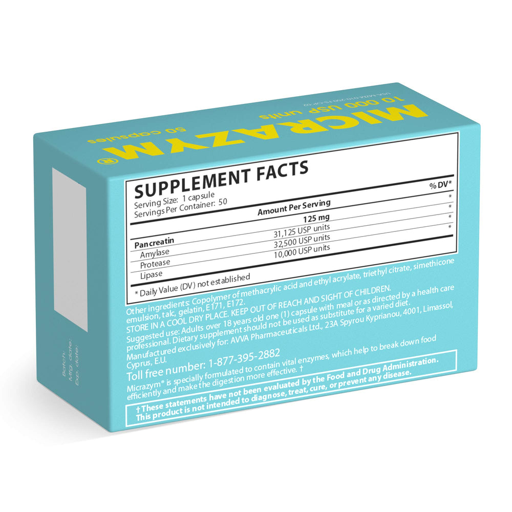 50 fast-acting Micrazym AVVA pancreatic enzyme capsules