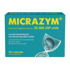 Bottle of Micrazym pancreatic enzyme capsules
