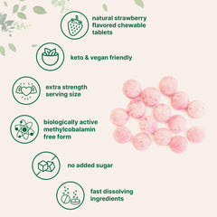 Vitamin B12 chewable tablets with vegan, non-GMO, gluten-free labeling